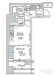パークアクシス神楽坂・早稲田通り 1DKの間取図画像