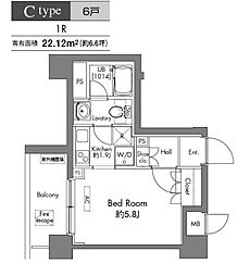 プラウドフラット早稲田 ワンルームの間取図画像