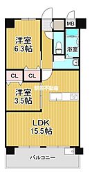 ルグラン羽犬塚駅前 2LDKの間取図画像