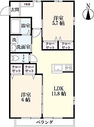 フロコリール25 1階2LDKの間取り
