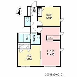 グリーンヒルズ五領　A棟 1階2LDKの間取り