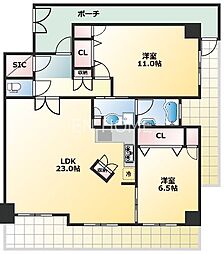 フェニックス日本橋高津 11階2LDKの間取り