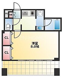 ドゥーエ谷町 12階1Kの間取り
