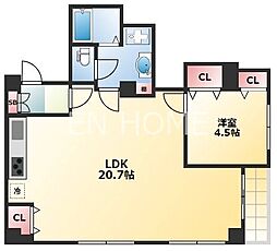プリオール舟橋 9階1LDKの間取り