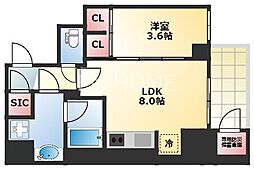 プレサンスロジェ天王寺真田山公園 7階1LDKの間取り