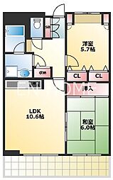 ライオンズシティ難波南 9階2LDKの間取り