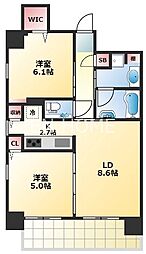 Le・Sel上町台 （ルセル上町台） 5階2LDKの間取り