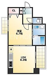 セントロイヤルクラブ谷町 3階1LDKの間取り