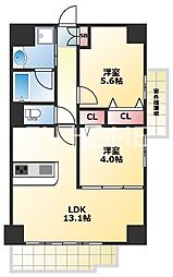 キャッスルビュー玉造上町台 2LDKの間取図画像