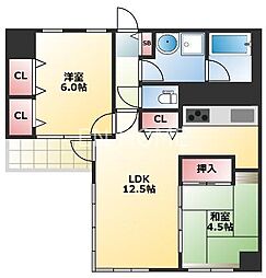 日宝ライフ十二軒町 2LDKの間取図画像
