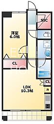 S-RESIDENCE学園坂 1LDKの間取図画像