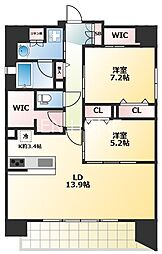 レジュールアッシュ谷町四丁目グランクラス 2LDKの間取図画像