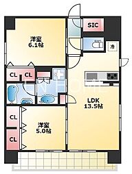 プレサンス四天王寺 2LDKの間取図画像