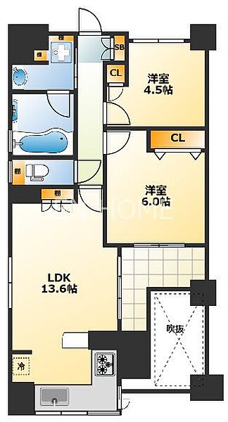 サーパス松屋町筋 901｜大阪府大阪市中央区農人橋２丁目(賃貸マンション2LDK・9階・54.81㎡)の写真 その2