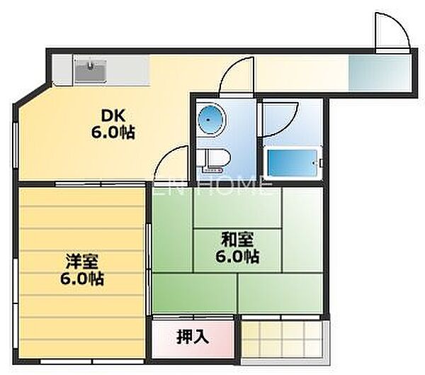 八坂ハイツ 502｜大阪府大阪市浪速区敷津西２丁目(賃貸マンション2DK・4階・38.60㎡)の写真 その2