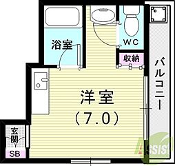 シップスビル 5階1Kの間取り