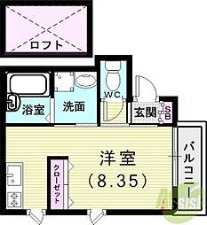 RADIANRESICE観音山 2階1Kの間取り