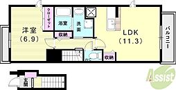 ワイドプライジア 2階1LDKの間取り