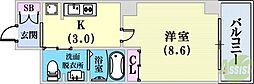 エクセルコート神戸・長田 4階1Kの間取り