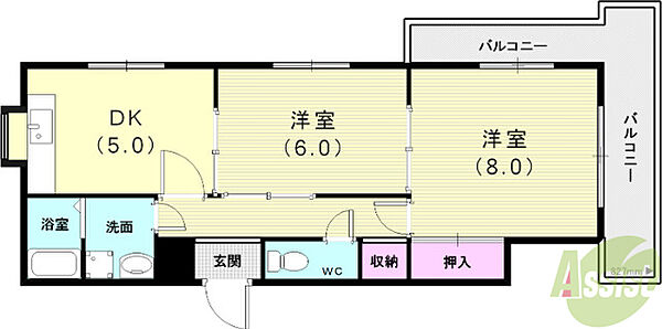 須磨の浦ビューハイツ ｜兵庫県神戸市須磨区須磨浦通5丁目(賃貸マンション2DK・4階・48.72㎡)の写真 その2