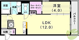 アルコバレーノ潤和 1LDKの間取図画像