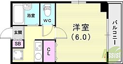 アルファ宮川 1Kの間取図画像