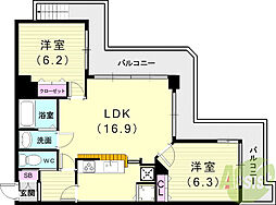 プリオーレ須磨 2LDKの間取図画像