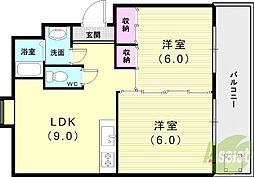 ダイバーシティ神戸長田D棟 2LDKの間取図画像