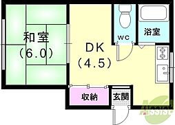 野田ハイツ 1DKの間取図画像