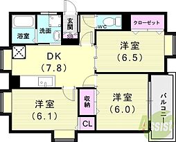 PARKWEST2号館 3DKの間取図画像