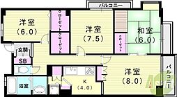 エルタウン学園2102号棟 3LDKの間取図画像