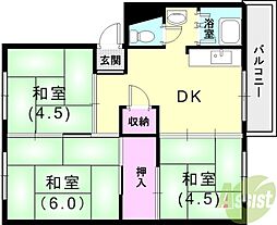 伊川谷団地1号棟 3DKの間取図画像