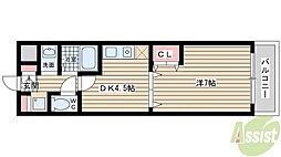 クラージュ大手 1DKの間取図画像