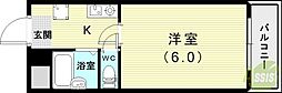 ウエストハイライズ 1Kの間取図画像