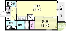 神戸市須磨区外浜町2丁目アパート 1LDKの間取図画像
