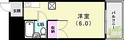 パラディッソコート ワンルームの間取図画像
