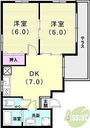 ベルトゥリー板宿イースト 2DKの間取図画像
