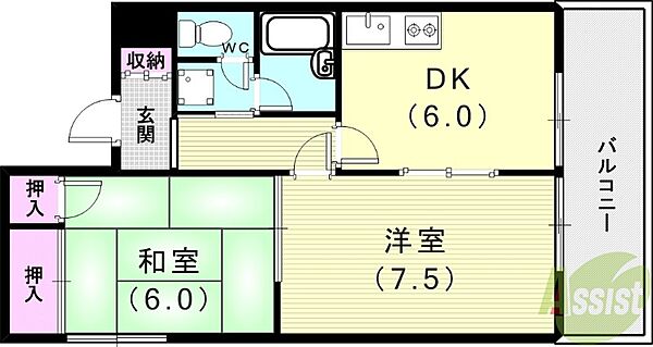 コーズハクシュン ｜兵庫県神戸市垂水区西舞子5丁目(賃貸マンション2DK・2階・41.00㎡)の写真 その2