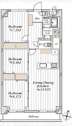 グリーンコーポ川口A棟 3LDKの間取図画像
