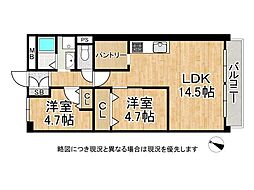 シャルマンコーポ草津-2 2LDKの間取図画像