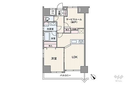 間取りは専有面積50.42平米の1SLDK。バルコニー面積は5.76平米です。