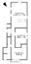 EIGER南荻窪 1階2LDKの間取り