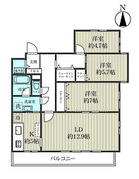 都立家政シティハウス 3LDKの間取図画像