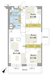 鶴見スカイハイツA棟 3LDKの間取図画像
