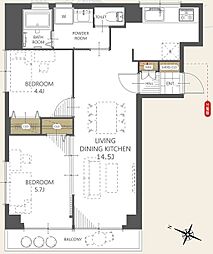 リバーハイツ長者町 2LDKの間取図画像
