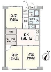三ツ沢ハイタウン1号棟 3DKの間取図画像