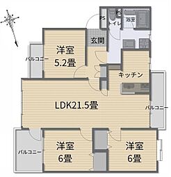あざみ野団地3-1-8号棟 3LDKの間取図画像
