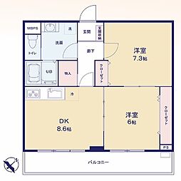 初穂マンション本郷台 2DKの間取図画像