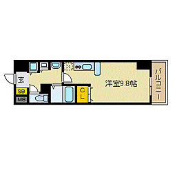 カスタリア三宮 1Kの間取図画像