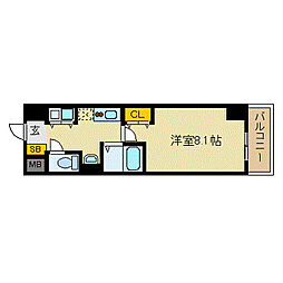 カスタリア三宮 1Kの間取図画像